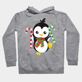 Christmas Penguin, Penguin With Scarf, Candy Cane Hoodie